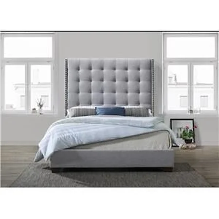 Button Tufted Queen Bed with Nailhead Trim